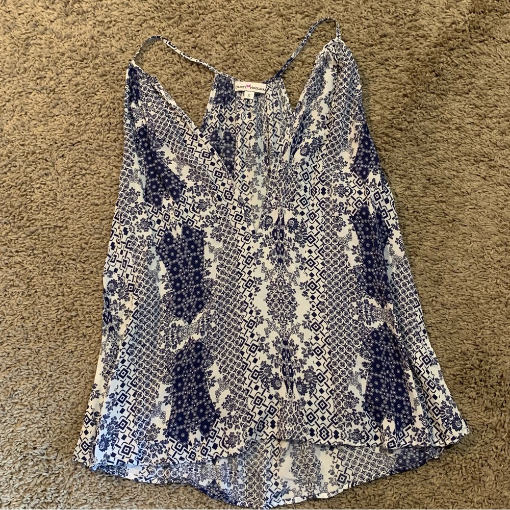 Dainty Hooligan Blue and White Boho Top Small